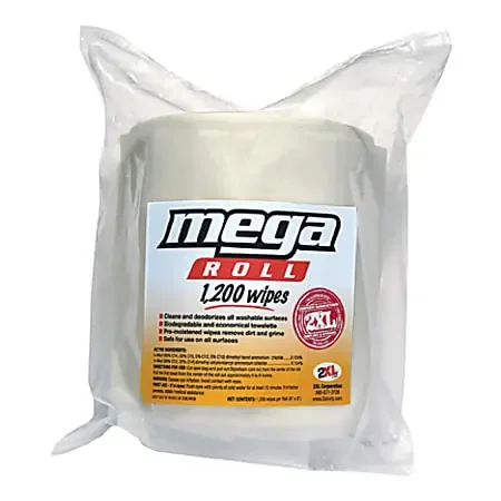 2XL Mega Roll Wipes Refill – Phenol-free, Alcohol-free, Bleach-free, Perforated – White – 1200/Roll – 2 / Carton
