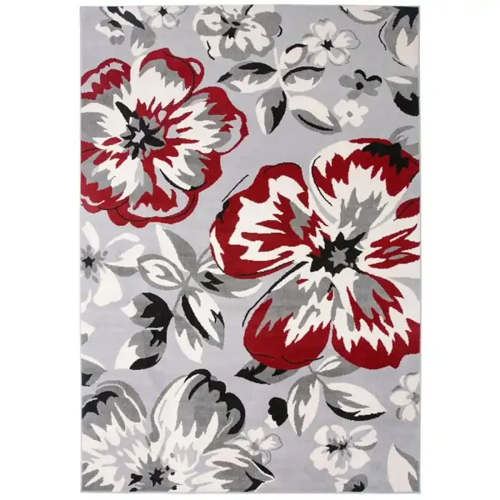 Modern Contemporary Floral Design Red 9 ft. x 12 ft. Indoor Area Rug