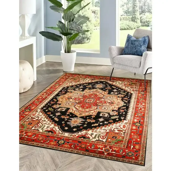 Navy 6 ft. x 9 ft. Hand-Knotted Wool Traditional Serapi Area Rug