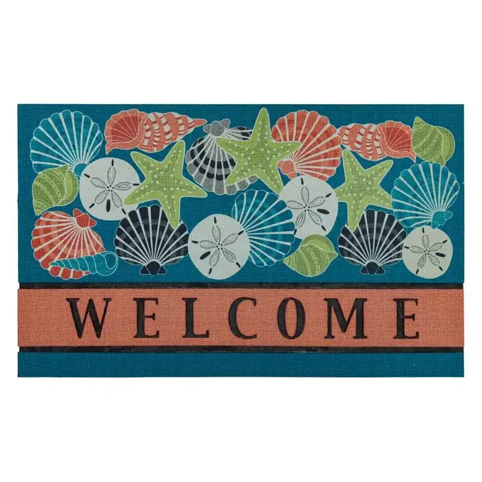 Sanibel Welcome Multi 18 in. x 30 in. Recycled Rubber Indoor/Outdoor Door Mat