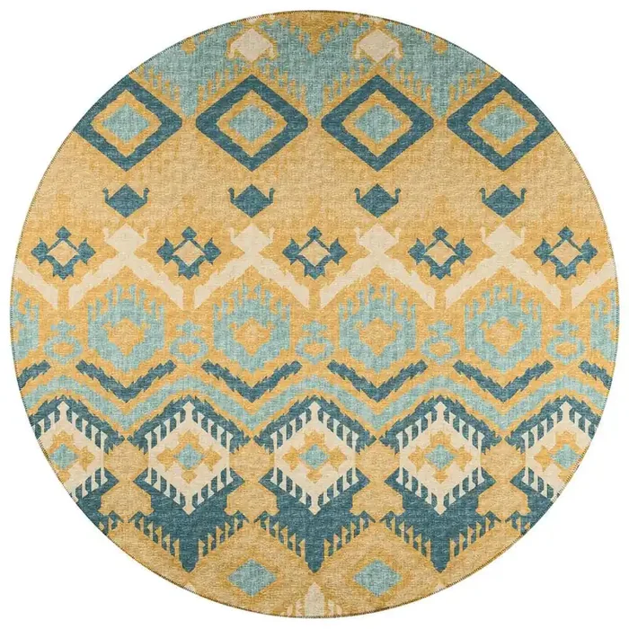 Yuma Yellow 8 ft. x 8 ft. Geometric Indoor/Outdoor Washable Area Rug